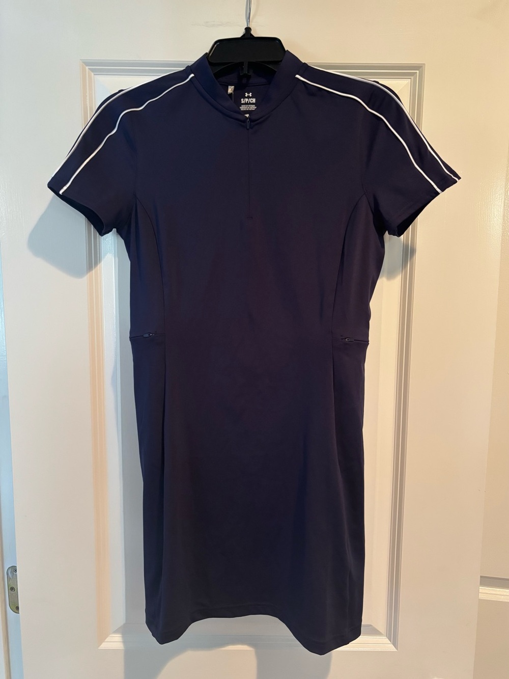 Under Armour UA Drive Golf Dress Small Navy White Quarter Zip Pockets NWT